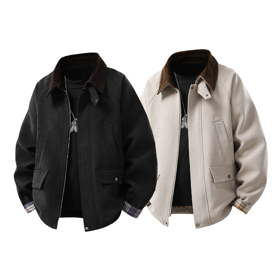 Herren Komfortabler Kurzblouson mit Cordkragen und karierter Innenmanschette Nord Taschen