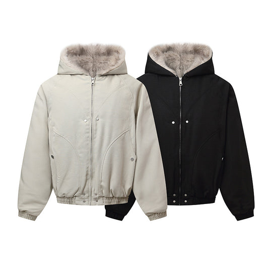 Unisex Kapuzenblouson mit wärmendem Teddyfutter, elastischem Saum und verdeckter Knopfleiste Nord Taschen