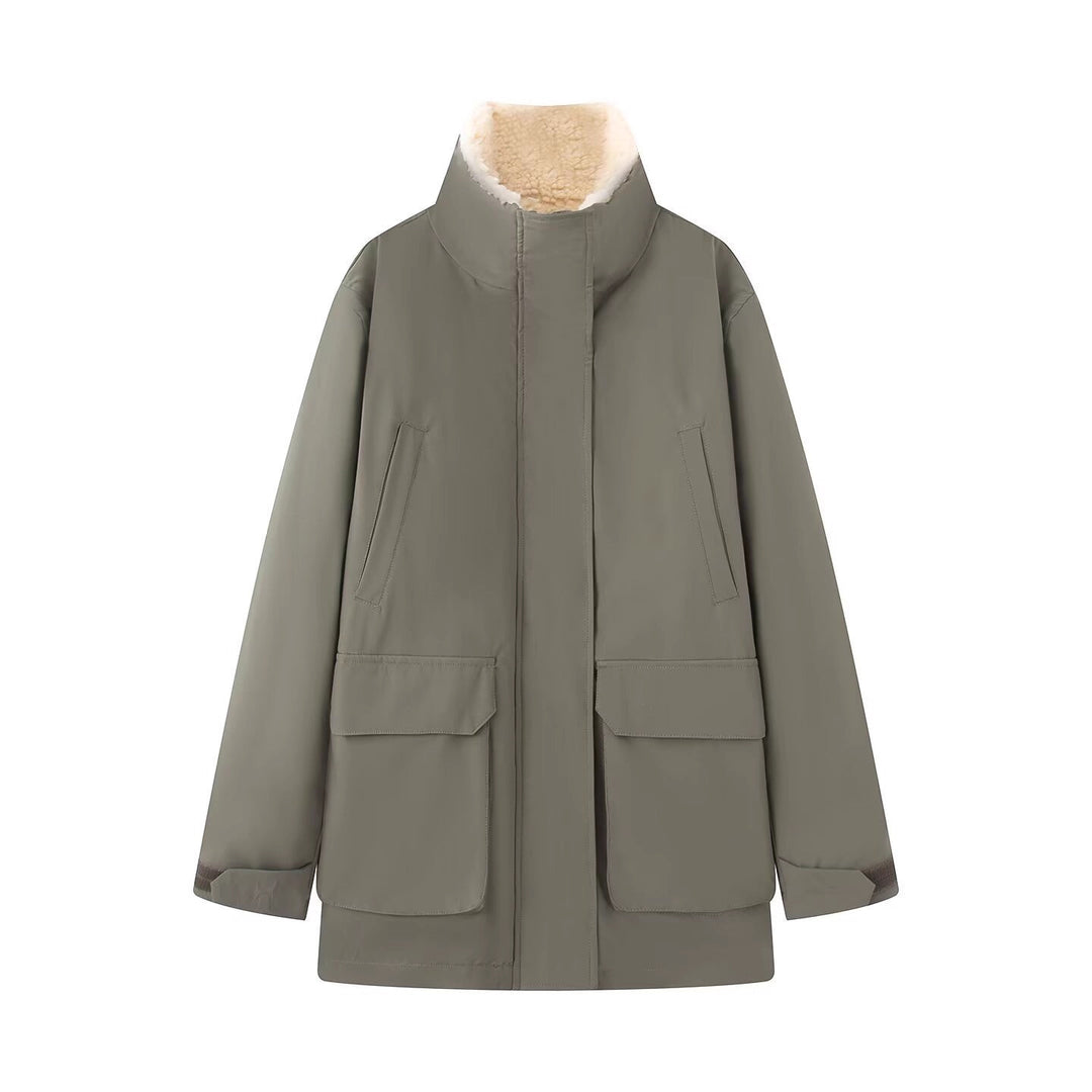 Damen Wattierte Parka‑Jacke mit hohem Teddykragen und aufgesetzten Klappentaschen Nord Taschen