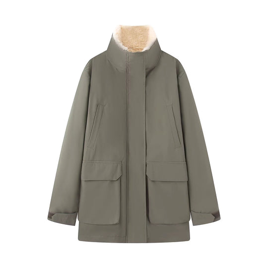 Damen Wattierte Parka‑Jacke mit hohem Teddykragen und aufgesetzten Klappentaschen Nord Taschen