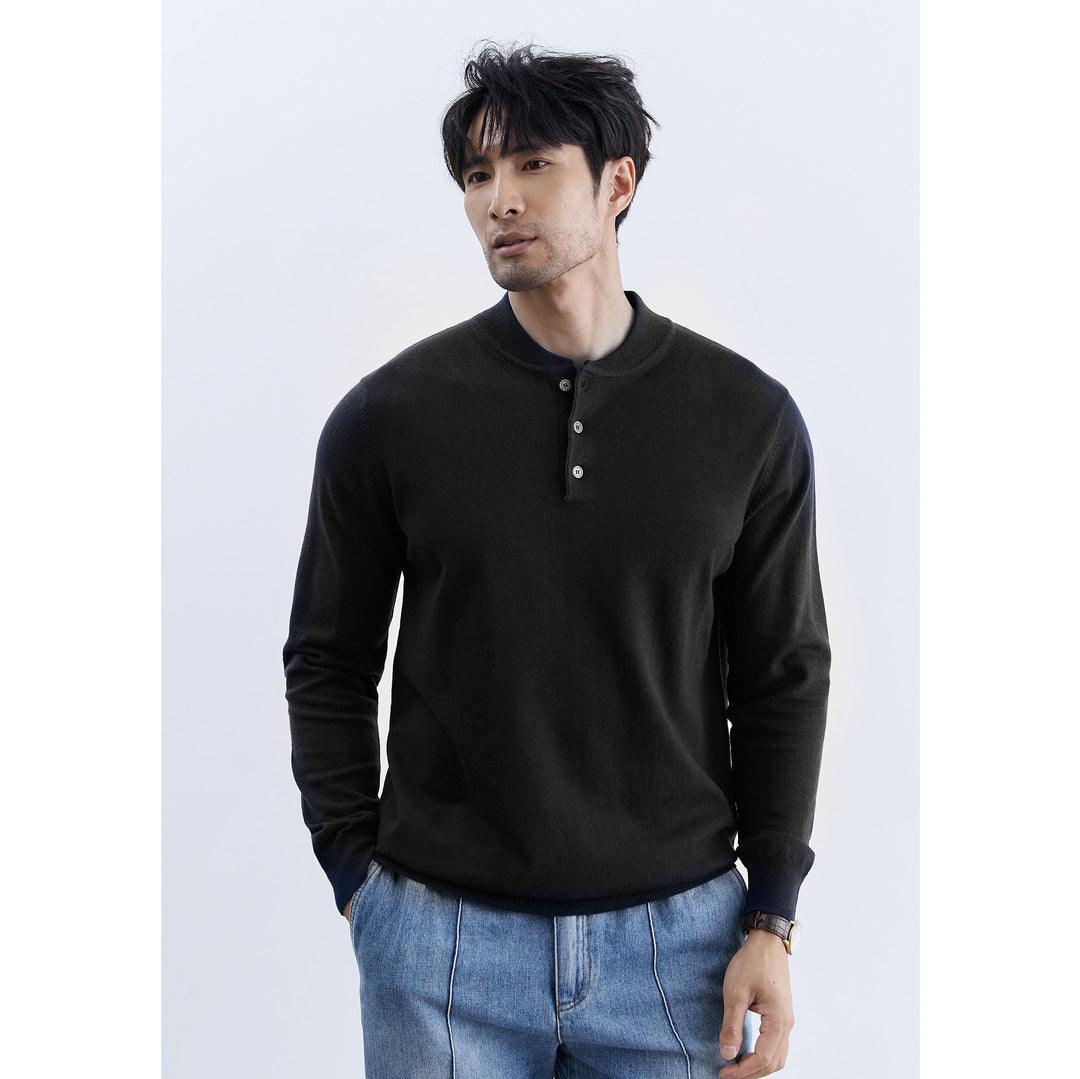 Herren Modischer Langarm-Henley-Pullover Nord Taschen