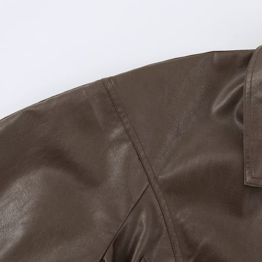 Damen Kurzjacke aus Lederoptik mit Bindegürtel und asymmetrischer Knopfleiste Nord Taschen