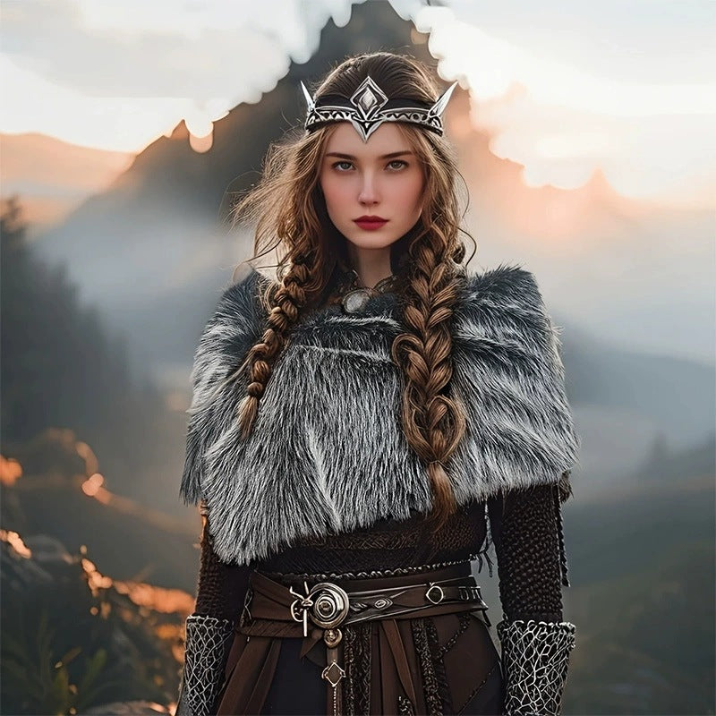 Damen Schulterstola aus Kunstpelz im rustikalen Fell‑Look mit Lederriemen Nord Taschen