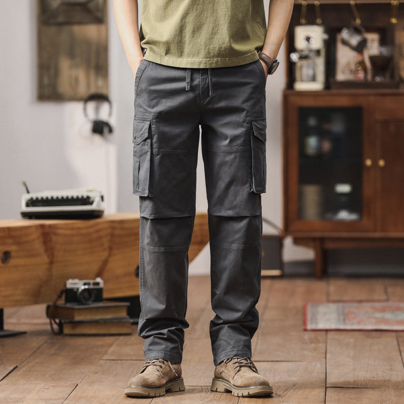 Herren Gerade geschnittene Canvas-Cargohose mit Klapp-Utility-Taschen und Kordelbund Nord Taschen
