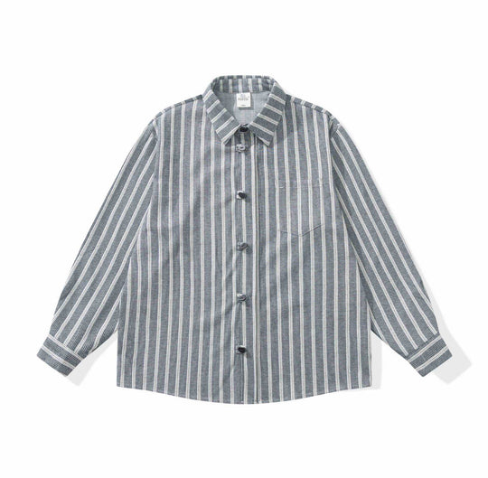 Damen Gestreifte Overshirt‑Hemdjacke mit Brusttasche Nord Taschen