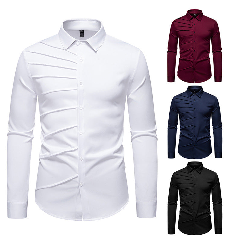 Herren Tailliertes Business-Hemd mit diagonalem Zierfalten-Design Nord Taschen