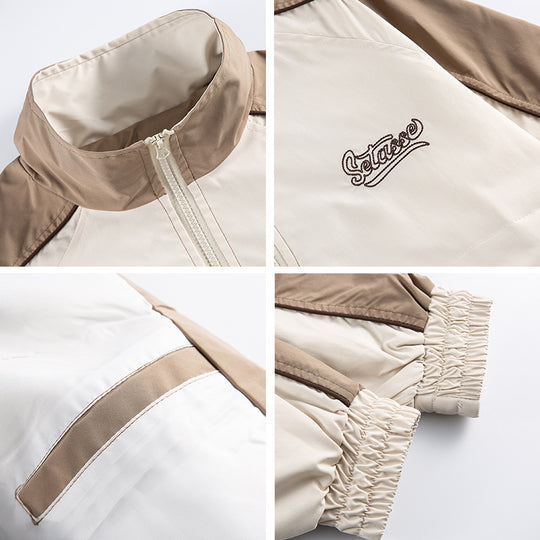 Unisex Kastig geschnittene Trackjacke im Retro-Sportstil mit hohem Stehkragen, Farbblock‑Einsätzen und elastischem Saum Nord Taschen