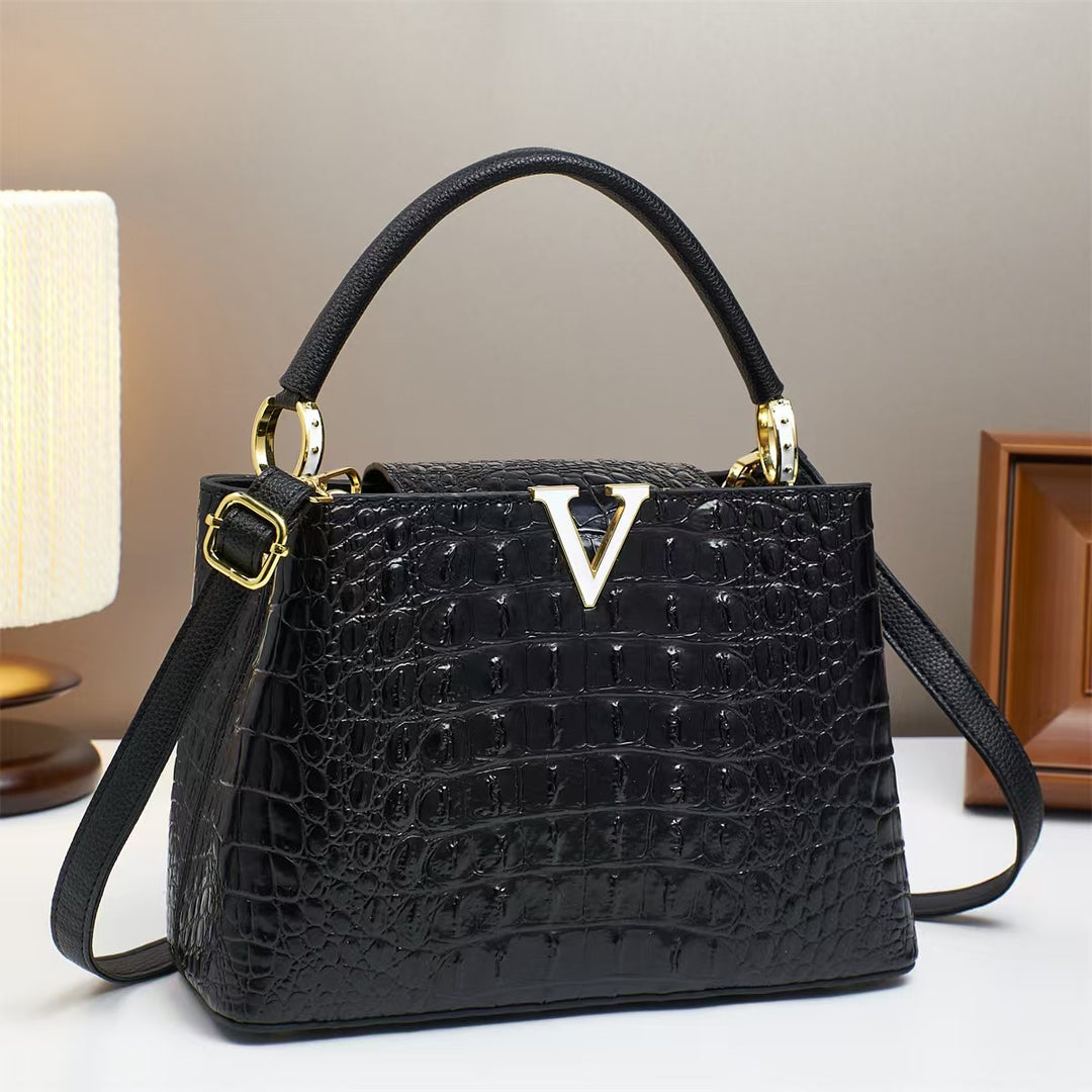 Damen Designer-Handtasche mit luxuriösem Krokodil-Look und elegantem Verschluss Nord Taschen