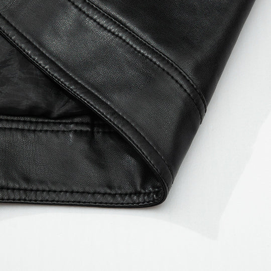 Herren Slim-Fit Kunstleder-Reißverschlussjacke mit Stehkragen und Nahtpaneelen Nord Taschen