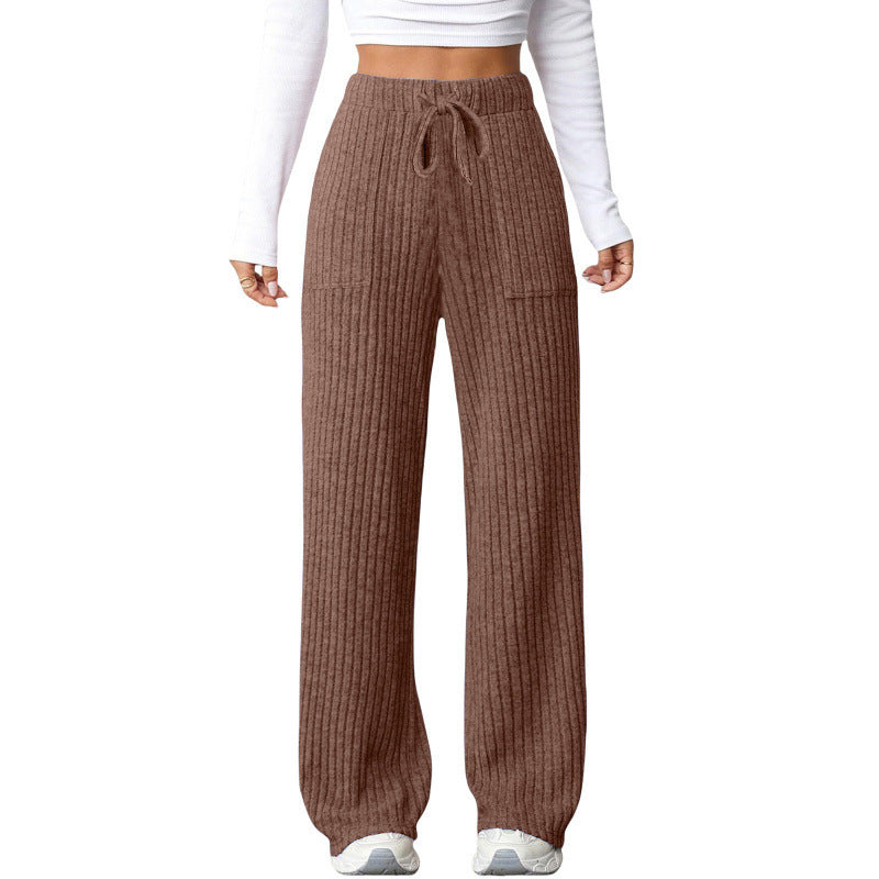 Damen Weite Rippstrick-Loungebundhose mit Tunnelzug und aufgesetzten Taschen Nord Taschen