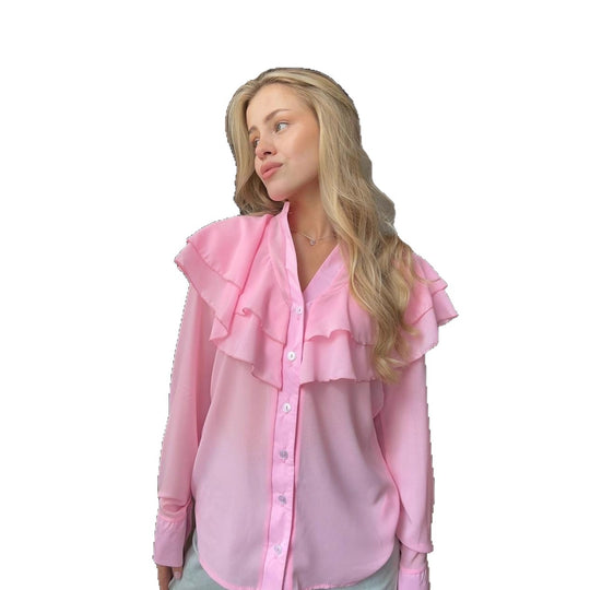 Damen Chiffon-Bluse mit mehrlagiger Volant-Rüsche und Perlmuttknöpfen Nord Taschen