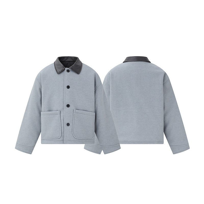 Unisex Kurzblouson im minimalistischen Workwear‑Look aus Wollmix mit Lederoptikkragen Nord Taschen