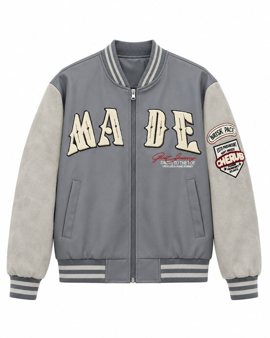 Herren Collegejacke im Letterman‑Style mit Kunstlederkörper und Veloursärmeln Nord Taschen