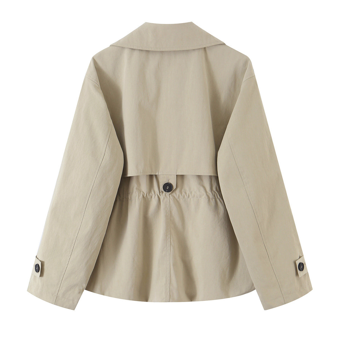 Damen Kurzer taillierter Trenchcoat mit Kordelzug und weitem Revers Nord Taschen