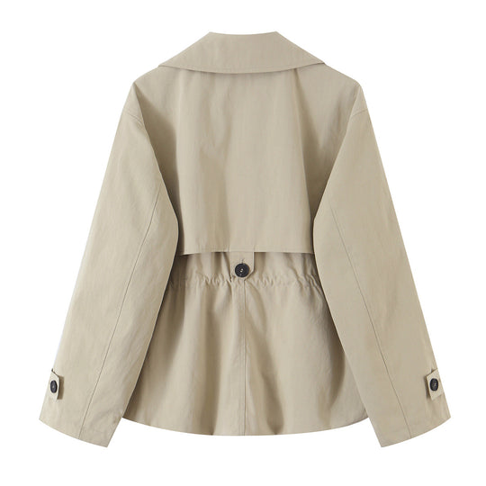 Damen Kurzer taillierter Trenchcoat mit Kordelzug und weitem Revers Nord Taschen