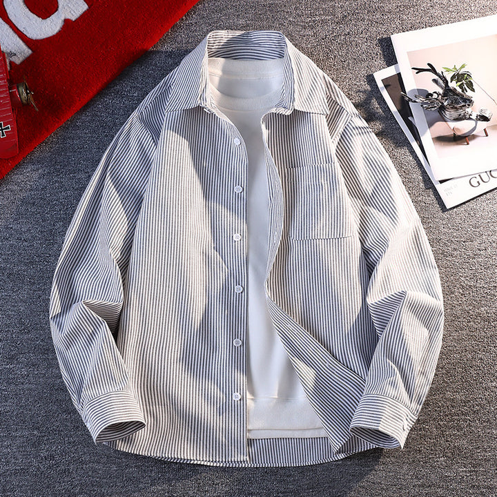 Herren gestreifte Overshirt Hemdjacke aus Baumwollmischung mit Brusttasche Nord Taschen
