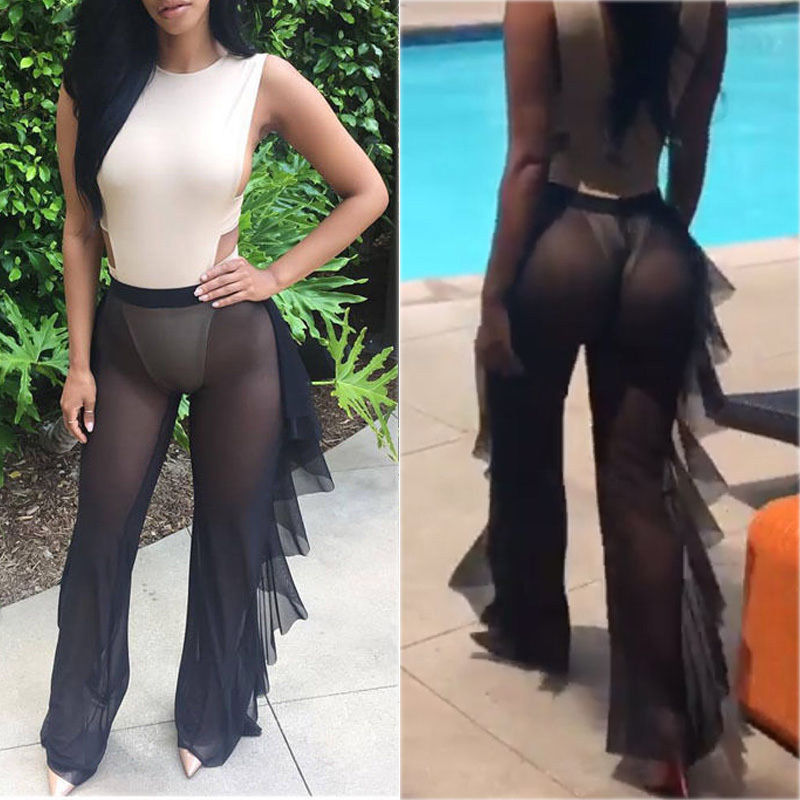Damen Anziehbare Boho-Hosen mit Rüsche