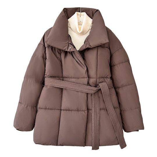 Damen nan gesteppte Winterjacke mit Taillengürtel, Stehkragen und Rippbündchen Nord Taschen