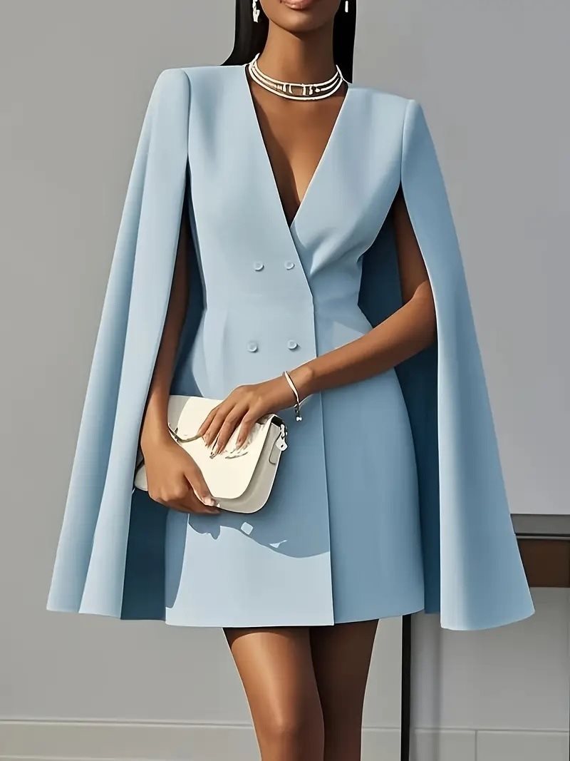 Damen Cape-Blazer-Kleid mit Doppelreihe und tiefem V-Ausschnitt Nord Taschen