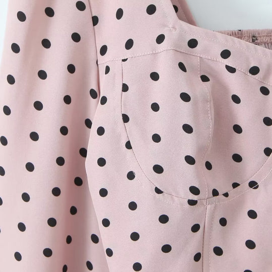 Damen Gepunktetes Bustier-Crop-Top mit Puffärmeln und Quadrat-Ausschnitt Nord Taschen