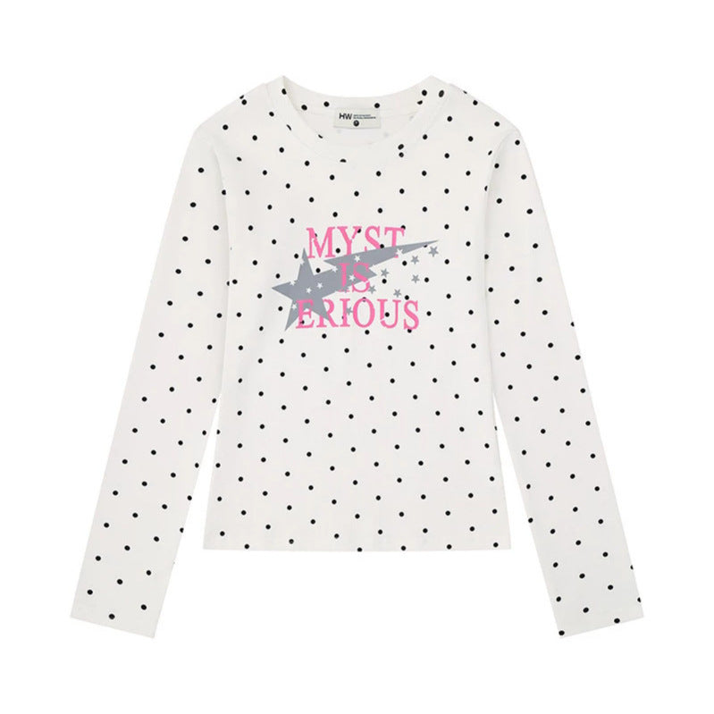 Damen Langarmshirt mit V-Ausschnitt, Polka-Dots und Statement-Print aus Baumwolljersey Nord Taschen