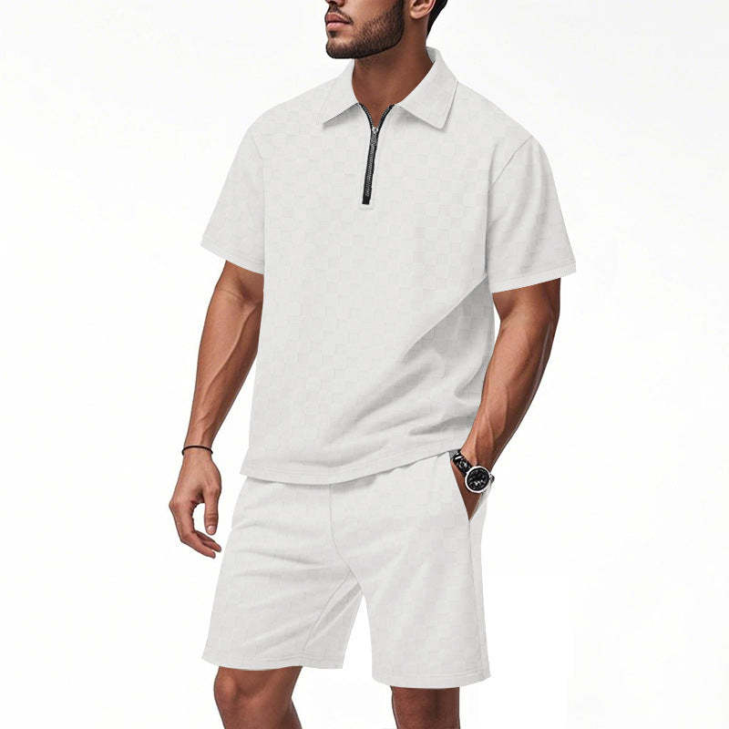 Herren sportliches Kurzarm-Oberteil mit Zipper und bequemen Shorts Nord Taschen