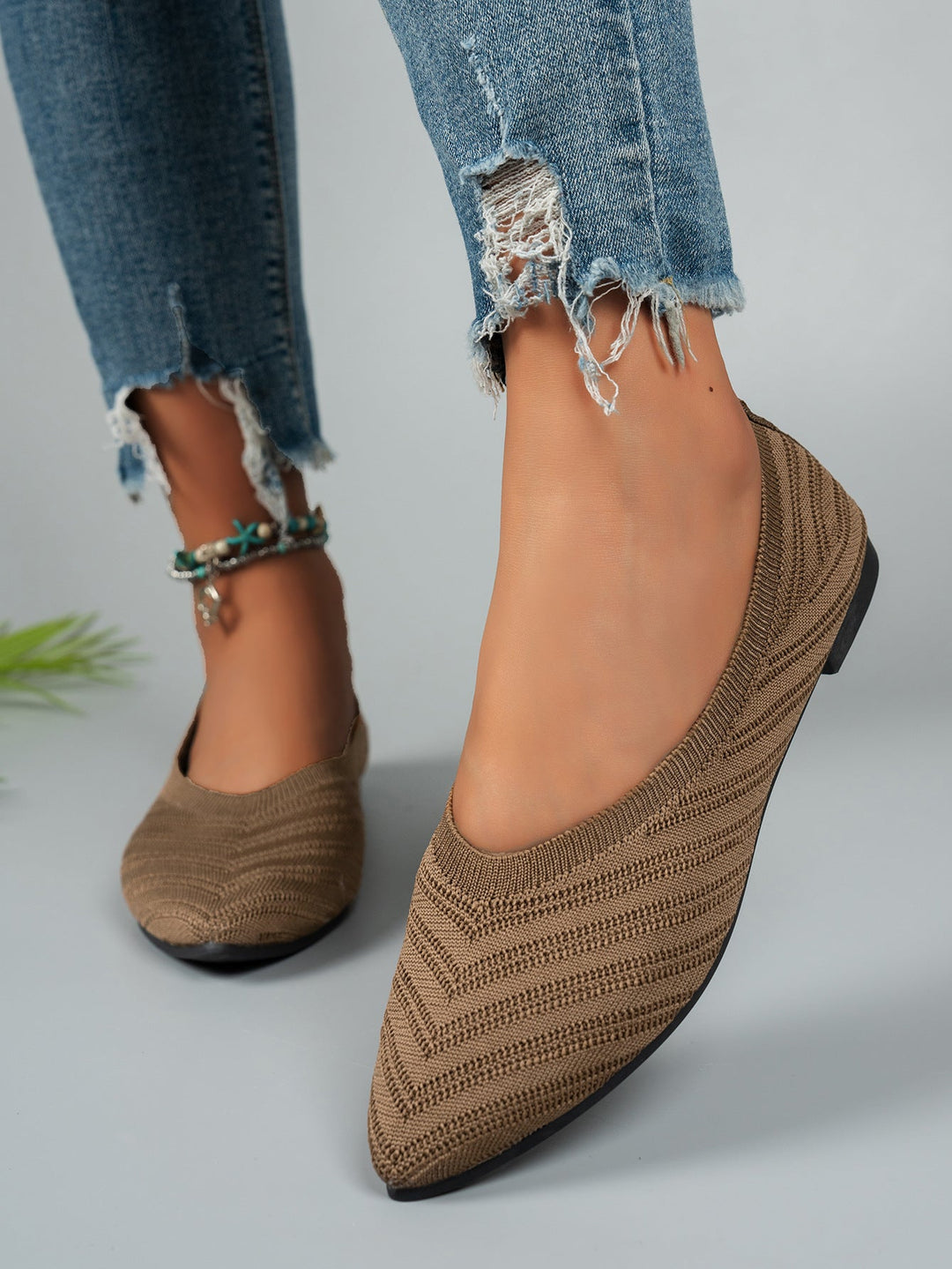 Damen elegante Ballerinas aus atmungsaktivem Strickmaterial - Arvani