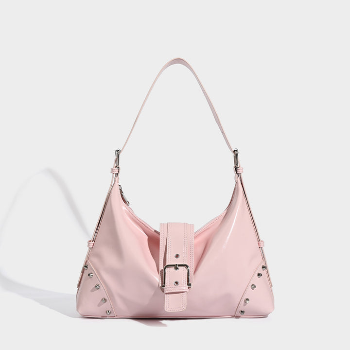 Damen Hobo-Tasche mit glänzendem Material und dekorativen Nieten Nord Taschen