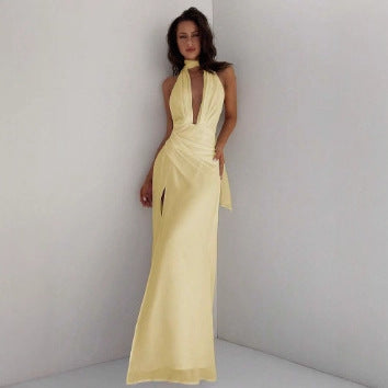 Damen Maxi-Kleid mit tiefem V-Ausschnitt und Wickeldesign Nord Taschen
