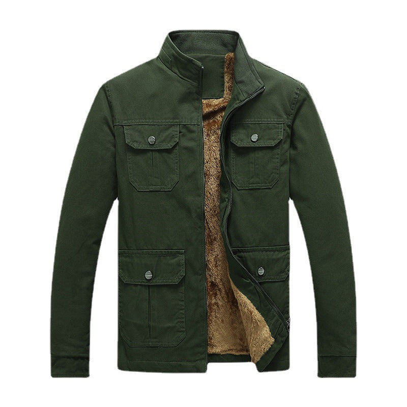 Herren Canvas-Fieldjacke mit Kunstfell-Innenfutter, Utility-Taschen und Stehkragen Nord Taschen