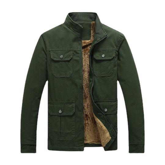 Herren Canvas-Fieldjacke mit Kunstfell-Innenfutter, Utility-Taschen und Stehkragen Nord Taschen