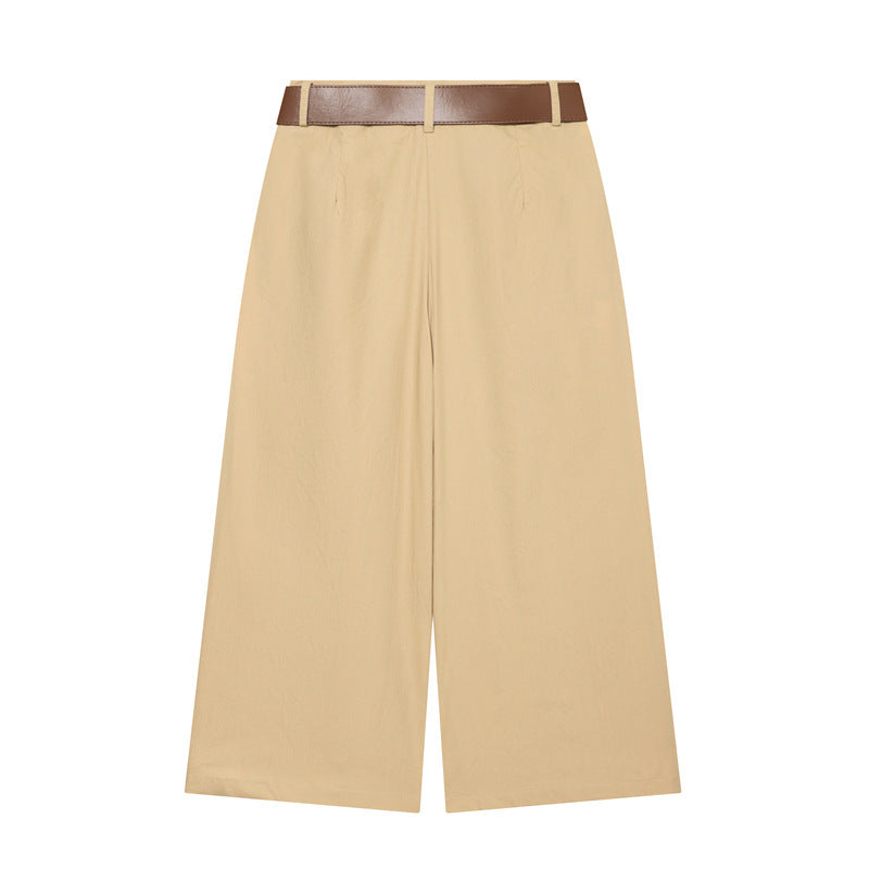 Damen Hochtaillierte Culotte-Hose mit weitem Bein, Kellerfalten und Rundbuckel-Gürtel Nord Taschen