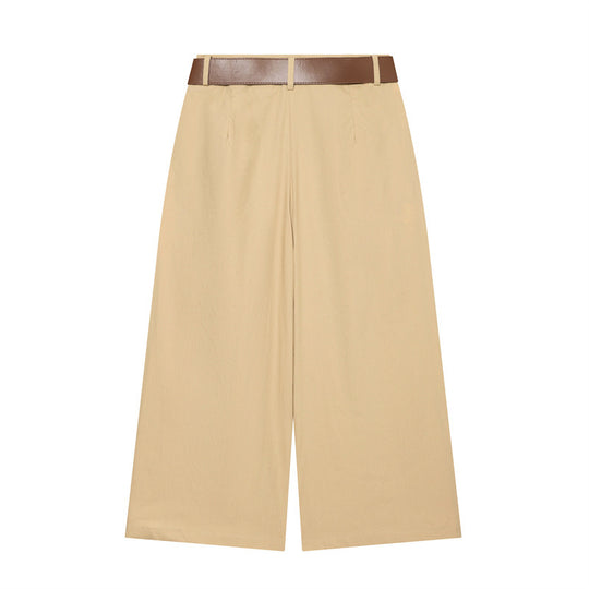 Damen Hochtaillierte Culotte-Hose mit weitem Bein, Kellerfalten und Rundbuckel-Gürtel Nord Taschen
