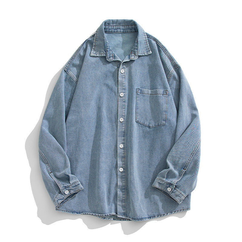 Unisex Locker geschnittenes Denim-Hemd mit Brusttasche und abgerundetem Saum Nord Taschen