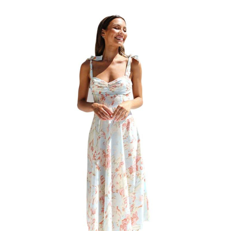 Damen Sommerliches Maxikleid mit verstellbaren Trägern und Raffungen