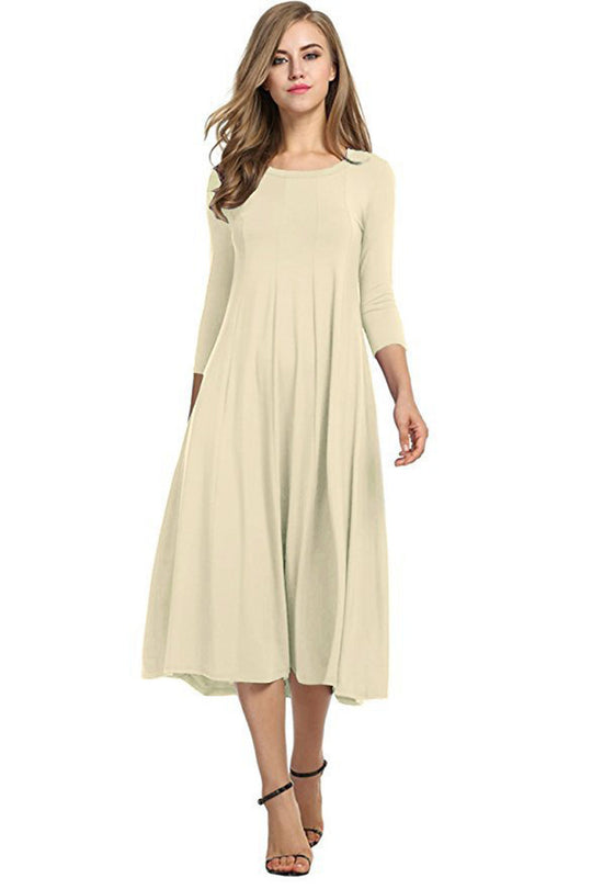 Damen Langes A-Linien Midikleid aus Stretch-Jersey mit Dreiviertelärmeln und Eingrifftaschen Nord Taschen