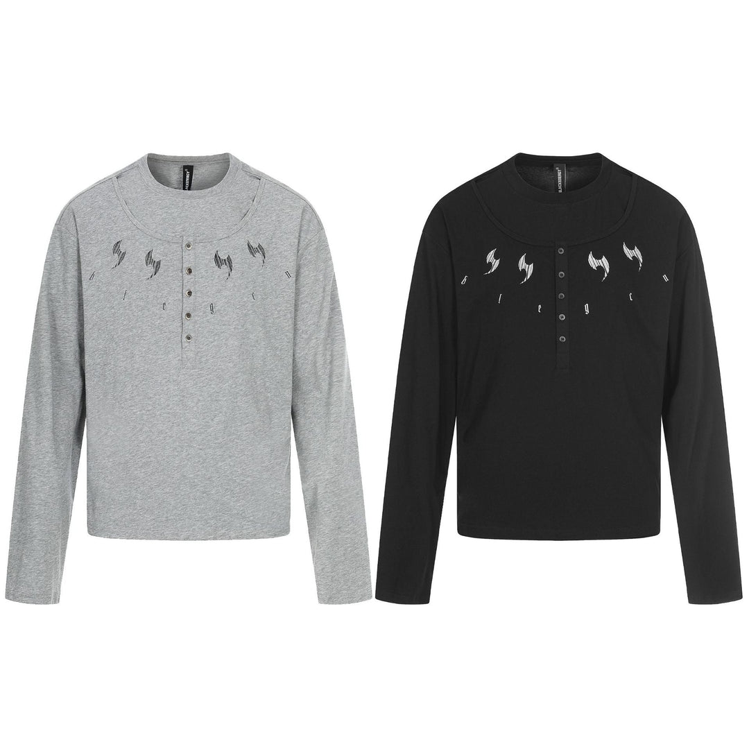 Herren Langarm-Henleyshirt mit doppeltem Rundhalsausschnitt und Knopfleiste Nord Taschen