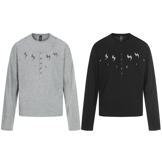 Herren Langarm-Henleyshirt mit doppeltem Rundhalsausschnitt und Knopfleiste Nord Taschen