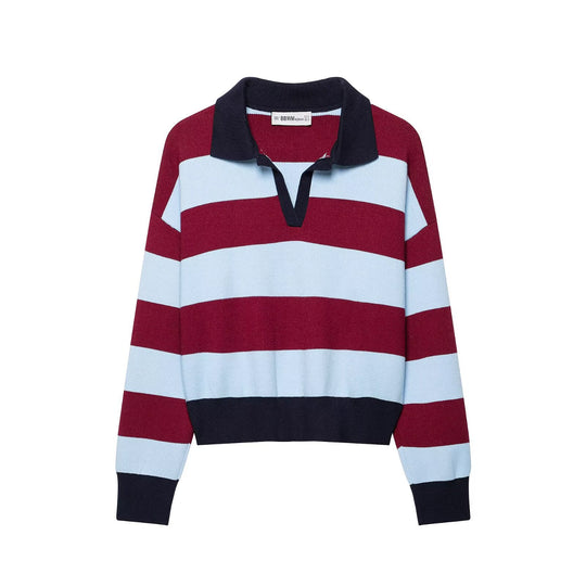 Damen Gestreifter Rugby-Pullover mit Polokragen und V-Ausschnitt Nord Taschen