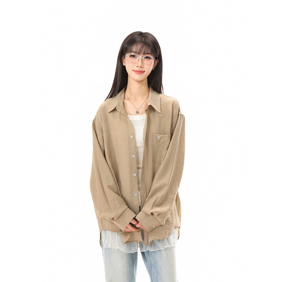 Damen Locker geschnittene Oversize-Hemdbluse mit Brusttasche und strukturierter Baumwollmischung Nord Taschen