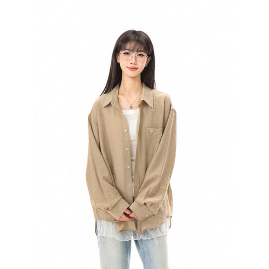 Damen Locker geschnittene Oversize-Hemdbluse mit Brusttasche und strukturierter Baumwollmischung Nord Taschen