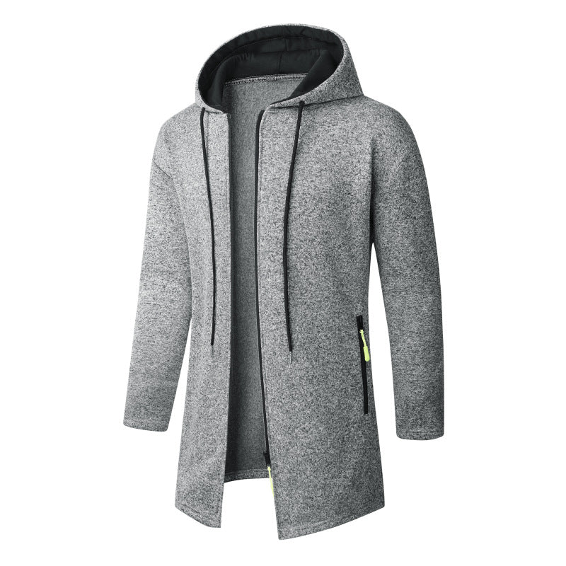 Herren Langer Strick-Kapuzenmantel mit Reißverschluss, Fleece-Innenseite & seitlichen Reißverschlusstaschen Nord Taschen