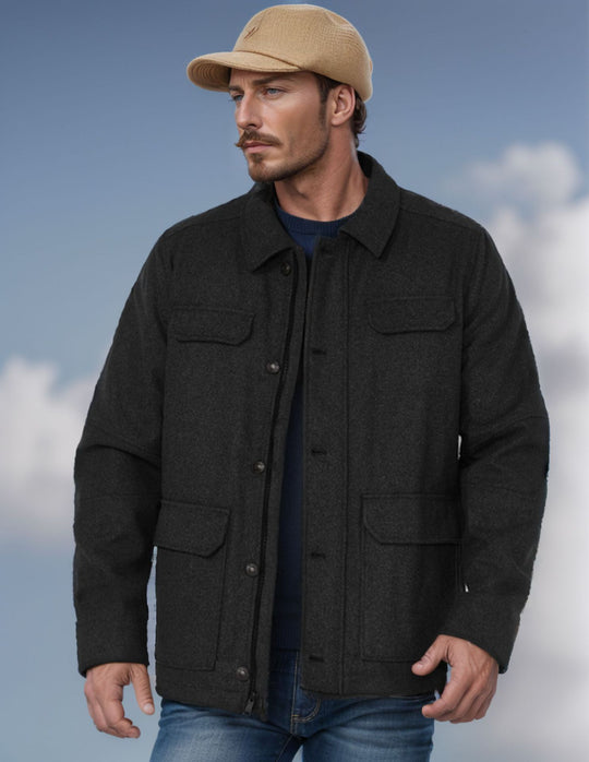 Herren Woll-Fieldjacke mit vier Pattentaschen und Hemdkragen Nord Taschen