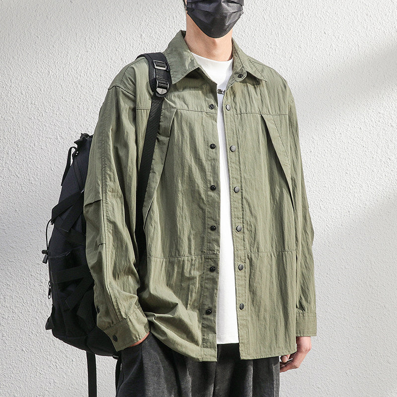 Herren Leichte Overshirt-Hemdjacke im Relaxed-Look mit Druckknopfleiste und Faltendetail Nord Taschen