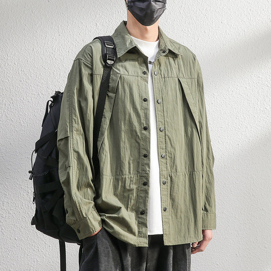 Herren Leichte Overshirt-Hemdjacke im Relaxed-Look mit Druckknopfleiste und Faltendetail Nord Taschen
