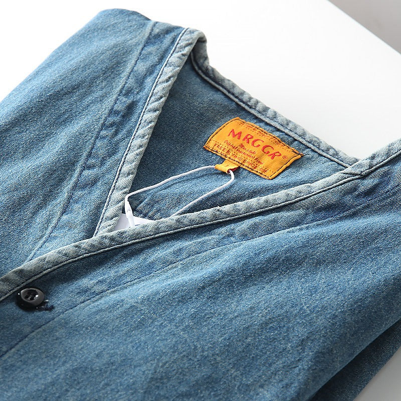 Herren Leichtes Jeans-Sakko im Overshirt-Stil mit V‑Ausschnitt und aufgesetzten Taschen Nord Taschen