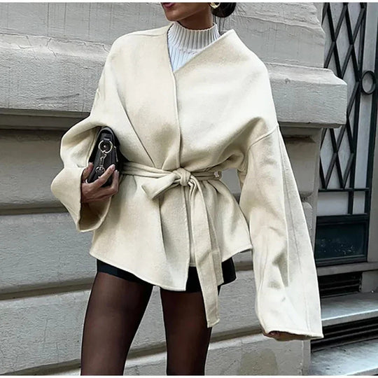 Damen 600+ taillierte Wickeljacke mit Bindegürtel und Kimonoärmeln Nord Taschen