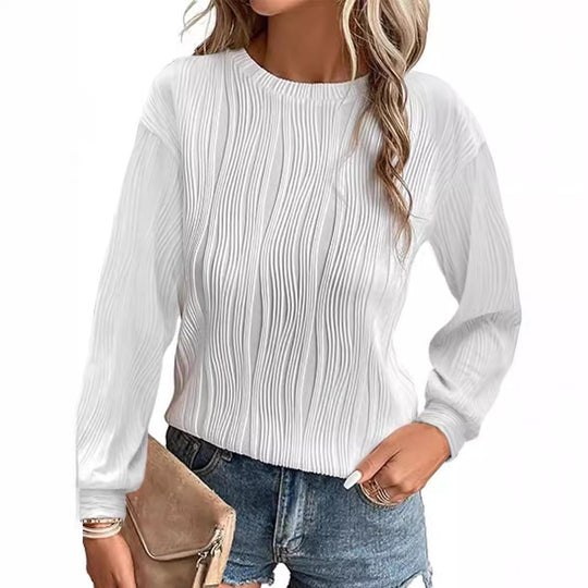 Damen Plissiertes Feinstrick-Longsleeve mit Rundhalsausschnitt Nord Taschen