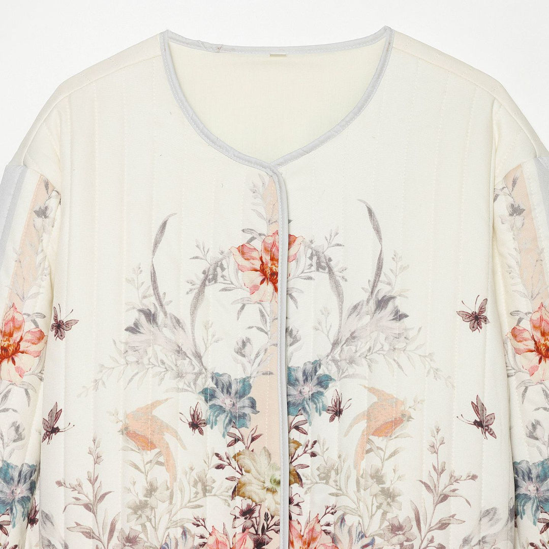 Damen Gestepptes Cropped Übergangsjacke mit floraler Allover-Print und Rundhalsausschnitt Nord Taschen