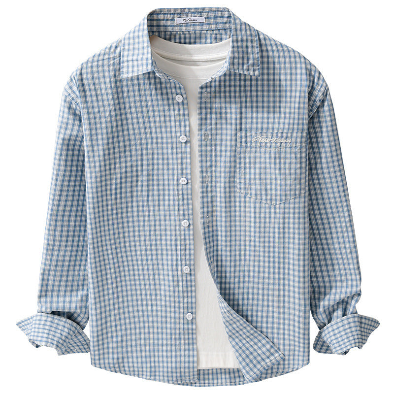 Herren Overshirt-Hemd im feinen Vichy-Karo aus weichem Baumwoll-Twill mit aufgesetzter Brusttasche Nord Taschen